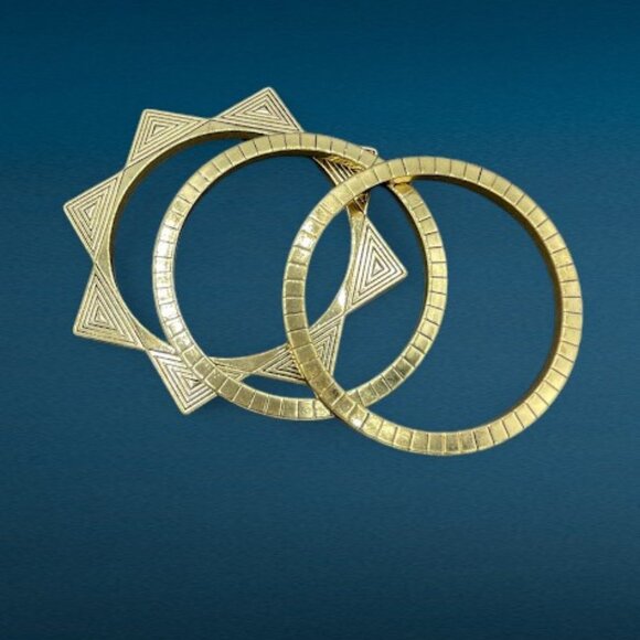 Forever 21 Gold Tone Boho Gypsy Chic Triangle Bangle Bracelets Lot of 3 - Picture 2 of 6